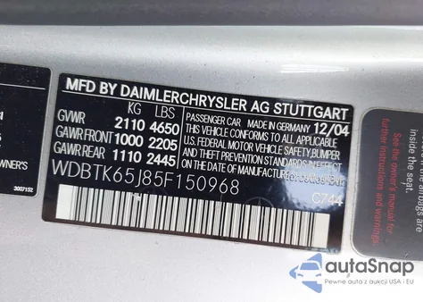 2005 Mercedes-Benz Clk 320 из США, поврежденный, VIN WDBTK65J85F150968